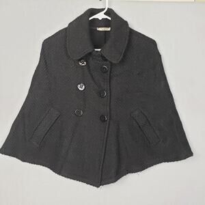Xetra‎ Italia M Wool Poncho Style Peacoat Sweater Black Dark Academia Winter